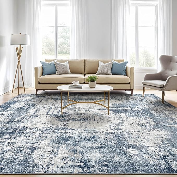 LOONGRUG 6x9 Area Rugs Washable Neutral Modern Living Room Rug White Blue | - Image 5