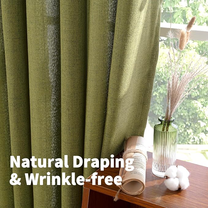 YoungsTex Green Linen Curtains 45 Inches Length, Short Window Drapes Light - Image 6