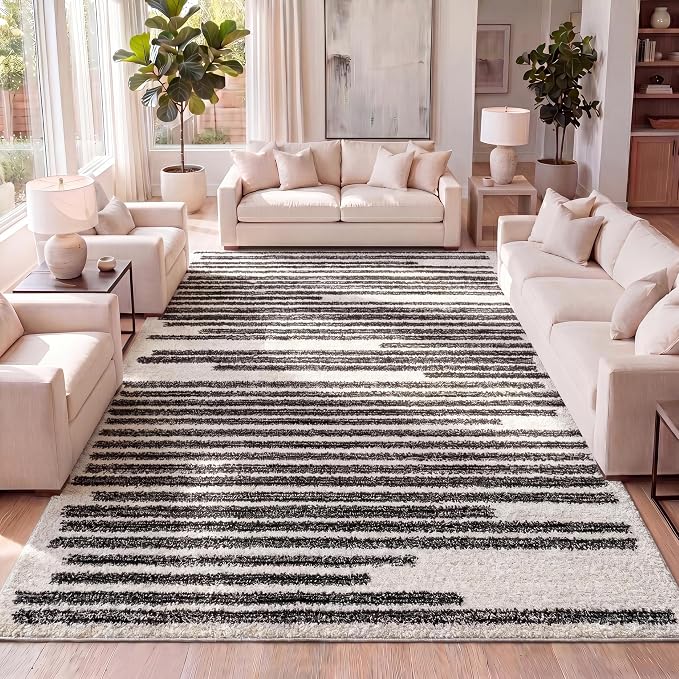 JONATHAN Y Khalil Modern Berber Stripe Cream/Black Indoor Area Rug, Contemporary by JONATHANY
