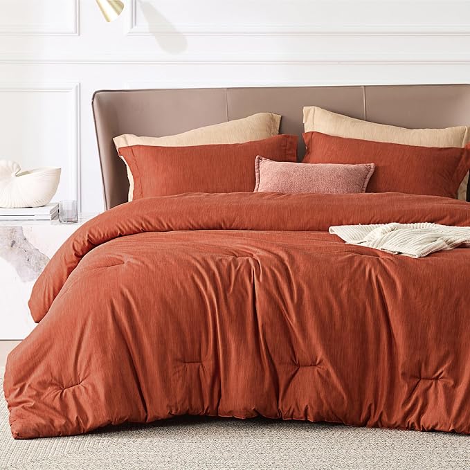 Bedsure California King Comforter Set - Burnt Orange Soft Bedding for All Seasons, Cationic Dyed Bed Set, 3 Pieces, 1 California King Size Comforter (104"x96") and 2 Pillow Shams (20"x36"+2")