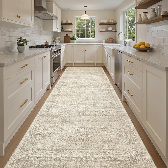 Soalmost Washable 4x12 Hallway Runner Rug Non-Slip Kitchen Entry Rugs Beige | - Image 3