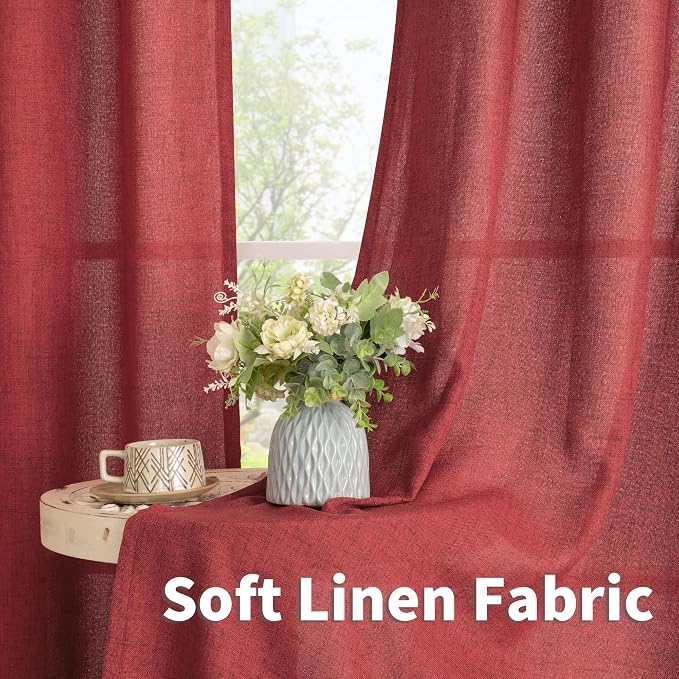 YoungsTex Burgundy Red Linen Curtains 90 Inch Length - Image 6