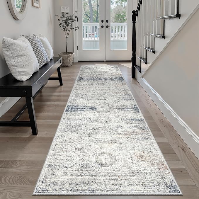 Soalmost Runner Rug 2x8 Washable Hallway Kitchen Runners Blue/Ivory | Non-Slip by Soalmost