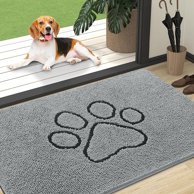 OLANLY Dog Door Mat for Muddy Paws 47x32, Paw Print Design Chenille Mud Mat | by OLANLY