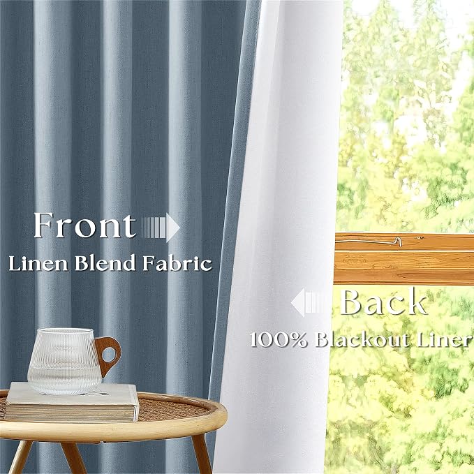 Dusty Blue 100% Black Out Pinch Pleated Linen 63 Inch Curtains - Image 3