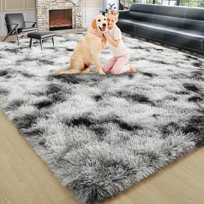 5x7 Black and White Fluffy Soft Area Rug Non-Slip - Image 9