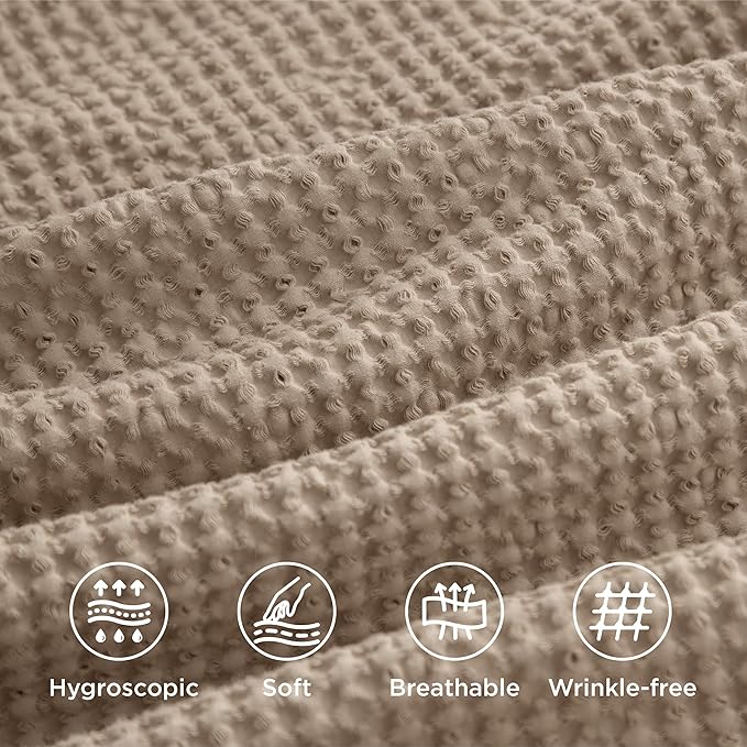 Bedsure Cotton Duvet Cover Full - 100% Cotton Waffle Weave Khaki Duvet Cover Set, GentleSoft™ and Breathable Tan Bedding Set for All Season, 3 Pieces, 80"x90"