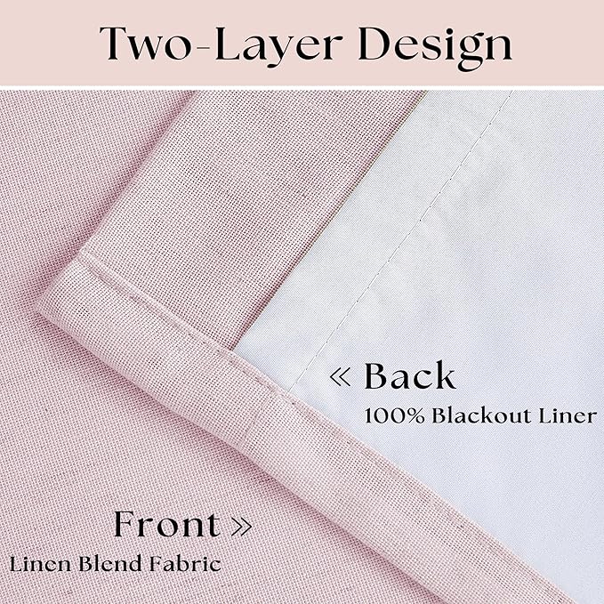 Light Pink Linen 100% Black Out 120 Inch Curtains - Image 4