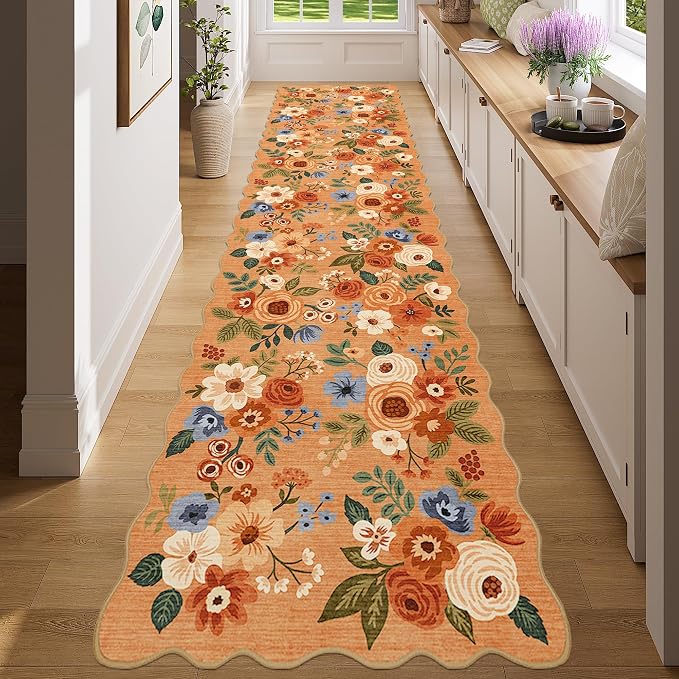 DUKINO 2x8 Washable Runner Rug, Floral Non Slip Kitchen Runner Rug, Soft Throw - Image 5