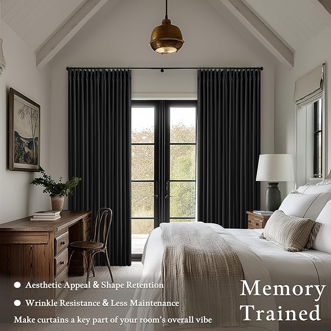 Black 86 Inch Pinch Pleated 100% Blackout Curtains - Image 4