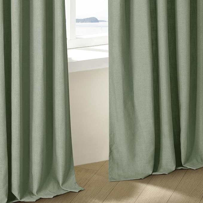 Sage Green Pinch Pleated Linen Light Filtering Curtains 80 Inches Long | Semi - Image 9