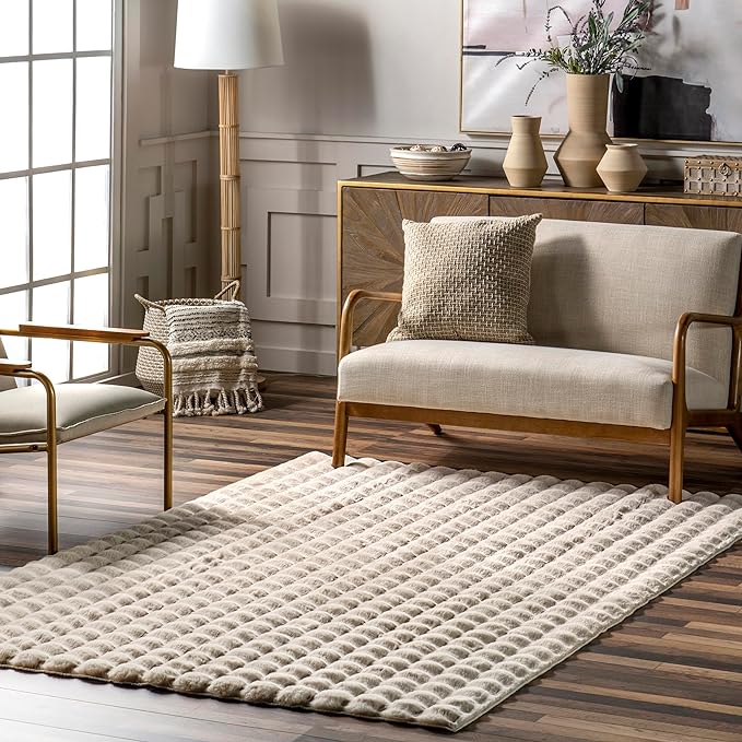 nuLOOM Jeni Beige Checkered Washable Area Rug by nuLOOM