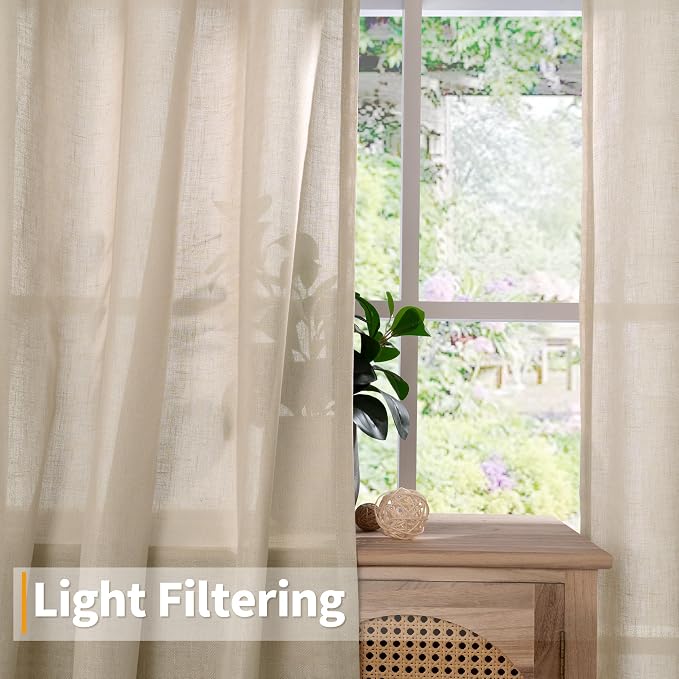 YoungsTex Tan Linen Semi Sheer Curtains 84 Inches Long - Image 4