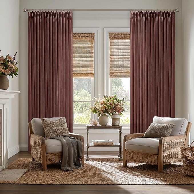 Chestnut Brown Thick Linen Pleated Light Filtering Curtains 96 Inch Long | - Image 9