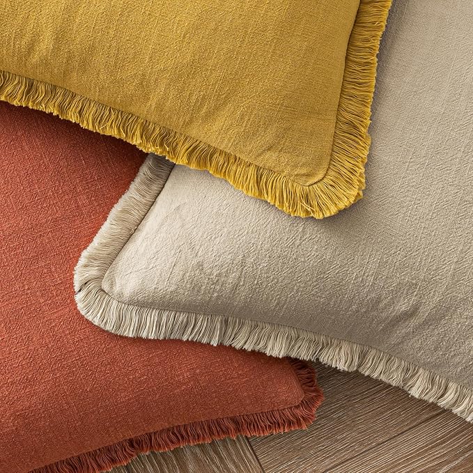 MIULEE Linen Fringe Decorative Fall Throw Pillow Covers Burnt Orange 20x20 | - Image 7