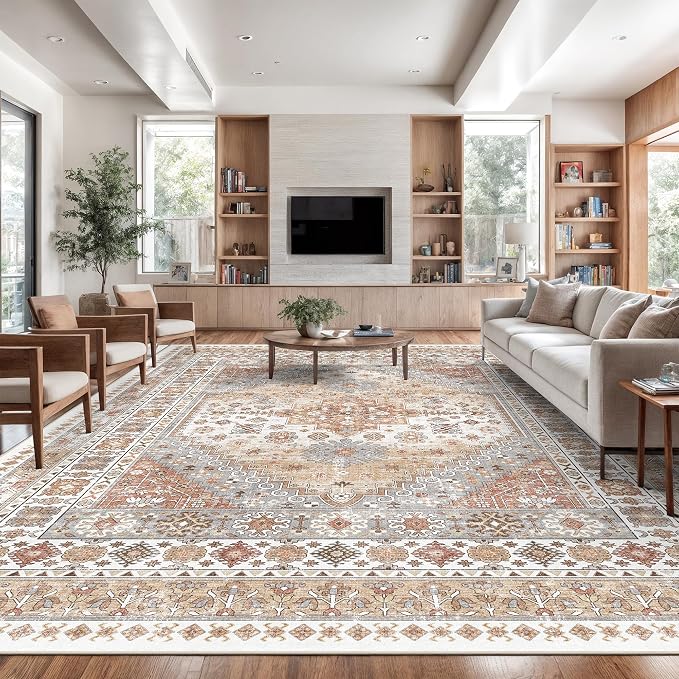 10x14 Area Rugs for Living Room, Large Washable Rug, Dining Room, Low Pile by Zesthome
