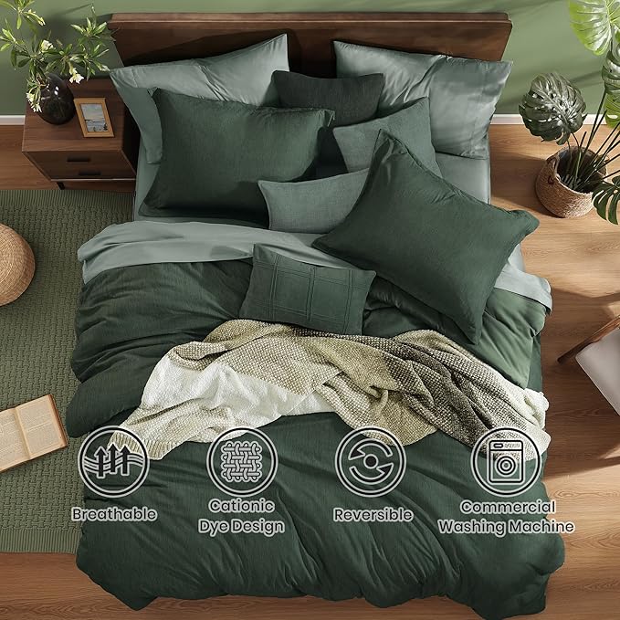 Monbix Oversized Queen Comforter Set - 7 Pieces Cationic Dyeing Deep Forest Bed in a Bag Bedding Sets with Comforter, Sheets, Pillowcases & Shams, Reversible Bedding Comforters Sets
