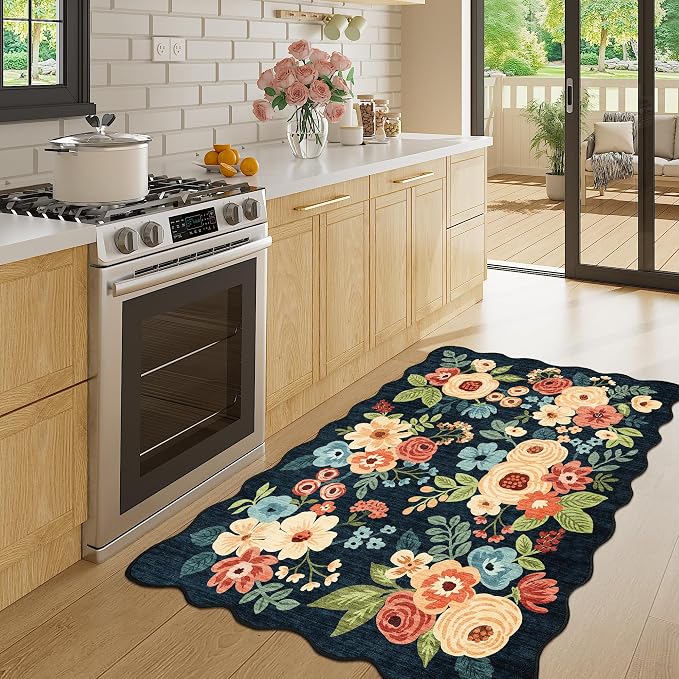 DUKINO 3x4 Rug, Non Slip Floral Washable Area Rug by DUKINO