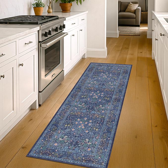 Non Slip Dark Blue 2x5 Runner Rug by HazoHaus