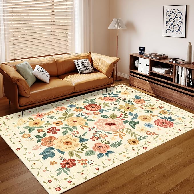 DUKINO 9x12 Area Rug for Living Room, Washable Rug Non Slip, Low Pile, Floral - Image 8