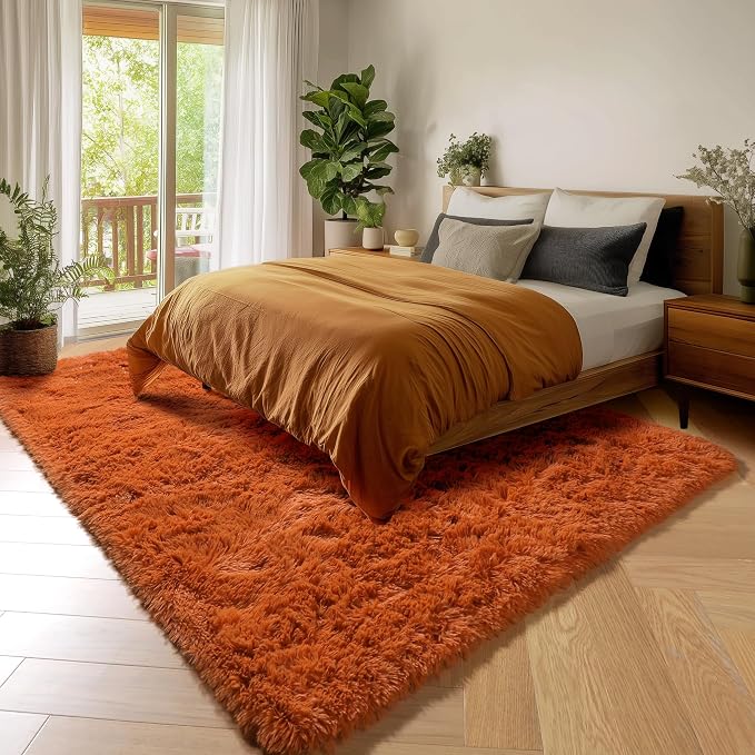 Amdrebio Burnt Orange Shag Plush Large Area Rug 6x9 - Image 3