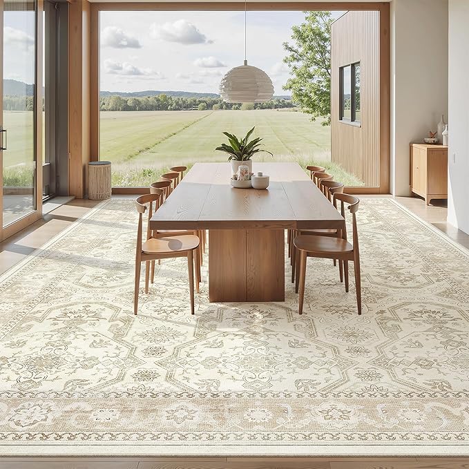 Soalmost 10x14 Area Rugs for Living Room Washable Rug Non-Slip Beige/Brown | - Image 3