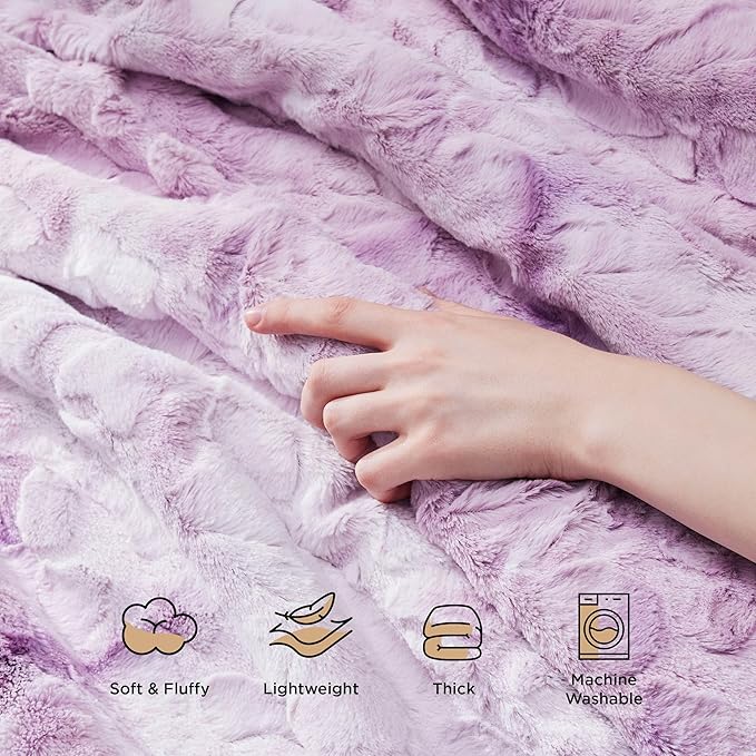 Bedsure GentleSoft Sherpa Fluffy Throw Blanket - Fleece Warm and Cozy Throw for Women Gift, Plush & Fuzzy Faux Fur Christmas Blanket for Couch, Bed Decor, Tie Dye Design, Light Purple, 50x60 Inches