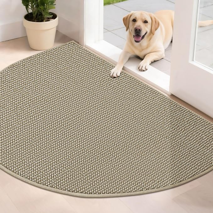 BEQHAUSE Dirt Trapper Door Mat 32" x 48" Half Circle Non Slip, Light Beige | by BEQHAUSE