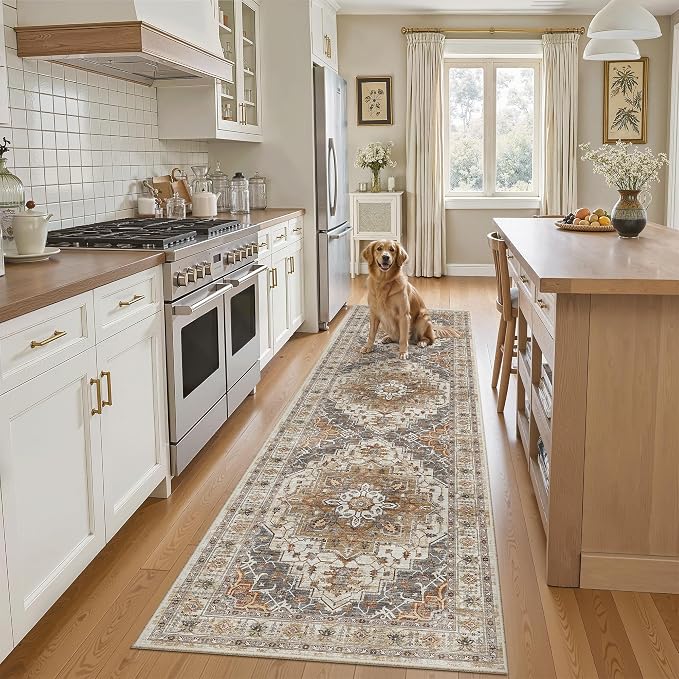 Madane Hallway Runner Rug 2x8 Washable Kitchen Rugs Non-Slip, Turmeric/Grey | - Image 3