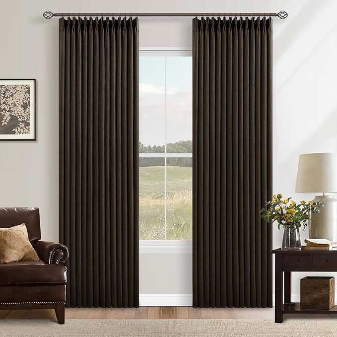 Chocolate Brown 84 Inch Blackout Pinch Pleated Curtains 2 Panels | Thick Linen by Twodrapes