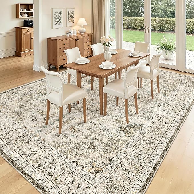 Madane 8x10 Area Rugs for Living Room, Non-Slip Washable Rug, Ivory/Brown | - Image 4