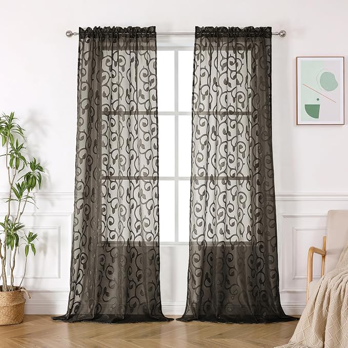 Furman Chocolate Sheer Curtains 96 inches Long - Image 2