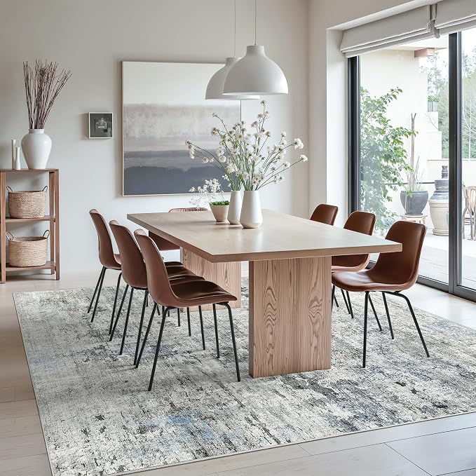 Soalmost Abstract Rug 8x10 Large Living Room Area Rugs Washable Gray/Blue | - Image 3