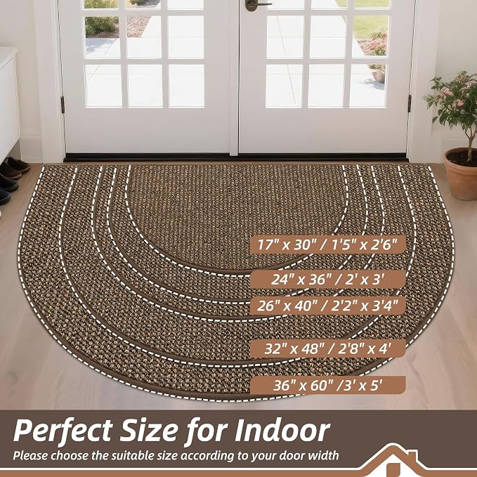BEQHAUSE Dirt Trapper Door Mat 36" x 60" Half Circle Non Slip Rugs, Absorbent - Image 3