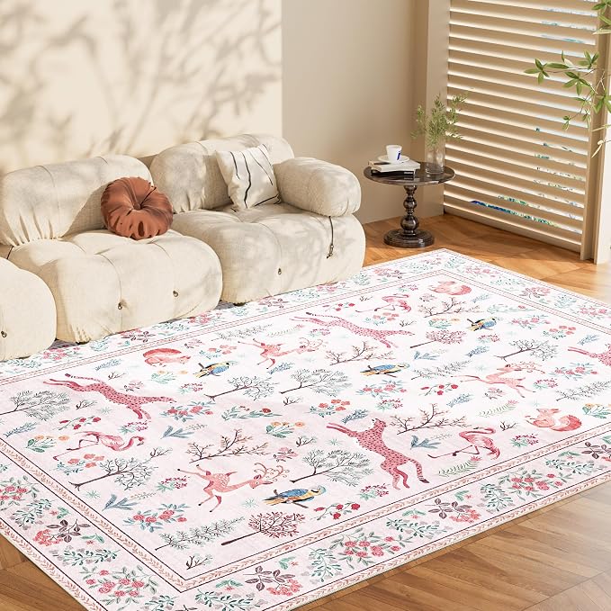 DUKINO 6x9 Area Rug, Washable Animal Living Room Rug Non Slip, Low Pile - Image 9