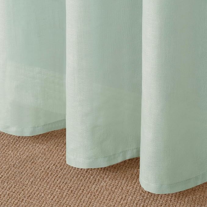 YoungsTex Light Green Linen Semi Sheer Curtains 45 Inch Length, Short Drapes - Image 9