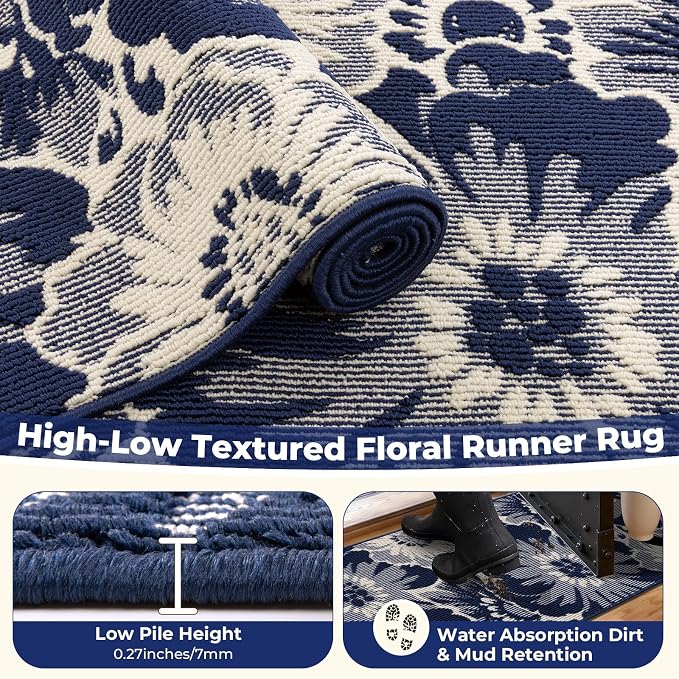 Findosom Hallway Runner Rug 2x8, Non Slip High-Low Textured Floral Washable - Image 5