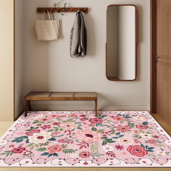 DUKINO 3x5 Area Rug, Floral Washable Rug - Image 4