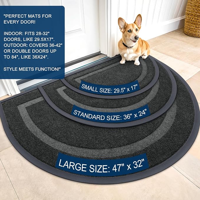 OLANLY Half Circle Front Door Mat Outside 35x23 All-Season Rubber Doormat | - Image 3