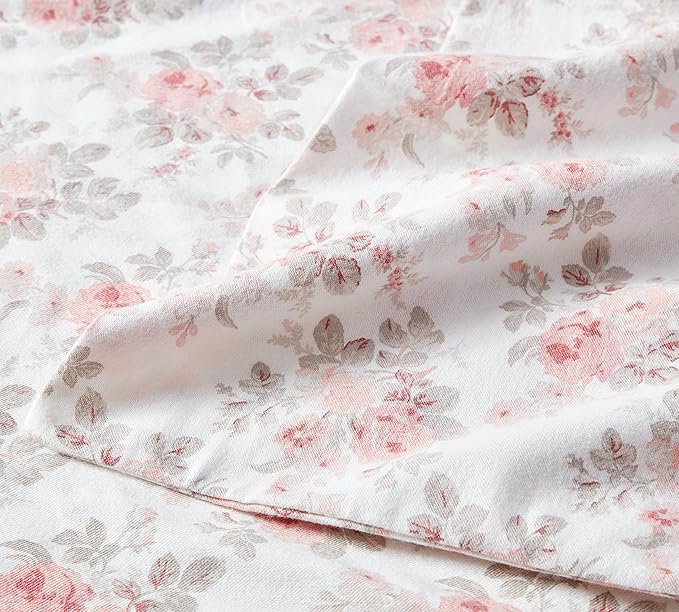 Laura Ashley - Flannel Sheets Queen Size, Anti-Pilling & Wrinkle Resistant Cotton, Touchably Soft for All-Season Comfort - Bed Sheets with Matching Pillowcases & Fitted Sheet (Lisalee Pink)