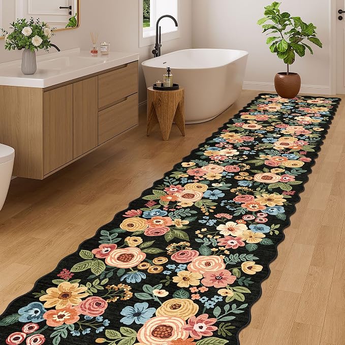 DUKINO 2.6x12 Washable Runner Rug, Floral Non Slip Long Kitchen Rug, Stain - Image 5