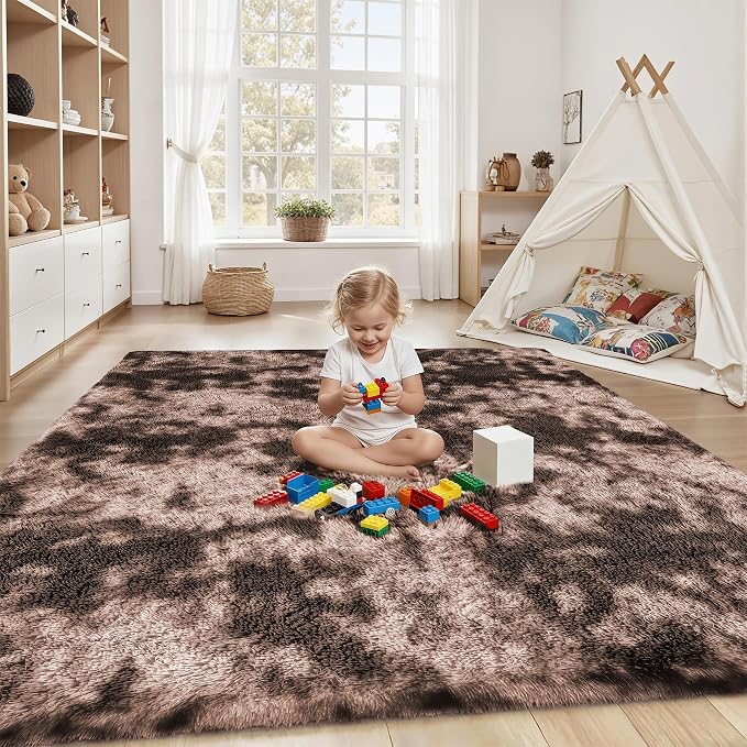 PLHXFR 4x6 Area Rug Living Room: Fluffy Bedroom Soft Shag Rug Coffee Brown | - Image 4