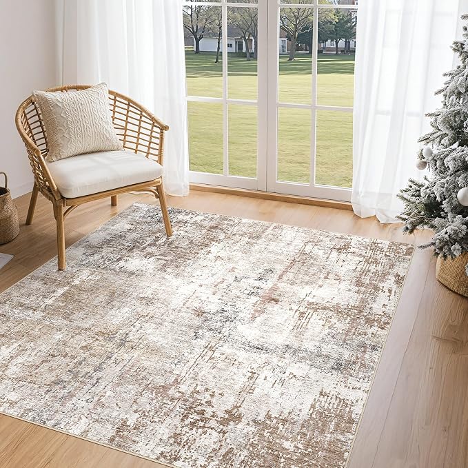UERMEI Square Area Rugs : Washable 5x5 Neutral Modern Abstract Carpet - Image 2