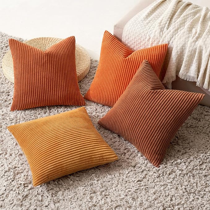 MIULEE Fall Corduroy Decorative Throw Pillow Covers Orange Rust 18x18 | Set of 4 - Image 9