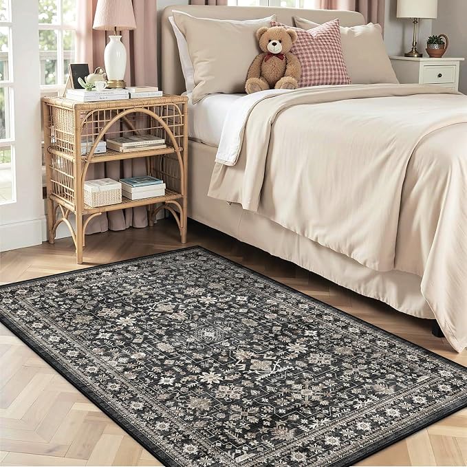 Grey Area Rug 3x5 for Bedroom Kitchen | Low Pile; Non Slip;Machine Washable; by WelcometoBabovid