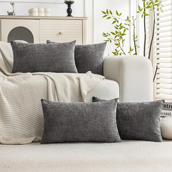 Set of 4 Soft Textured Decorative Throw Pillow Covers 12X20 Inch Cozy Farmhouse by Cozoomy