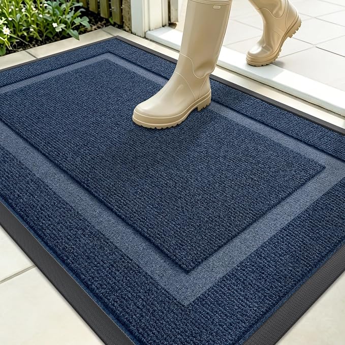 OLANLY Front Door Mat Outside 35x23, All-Season Heavy-Duty Rubber Doormat | Blue by OLANLY