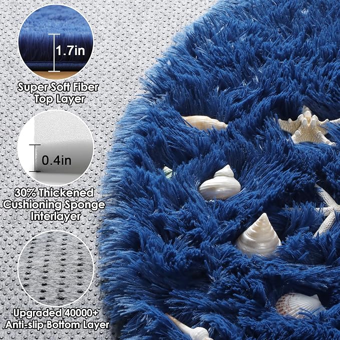 Navy Blue Round Area Rugs 5ft, Soft Bedroom Circle Rug Floor Mat - Image 2