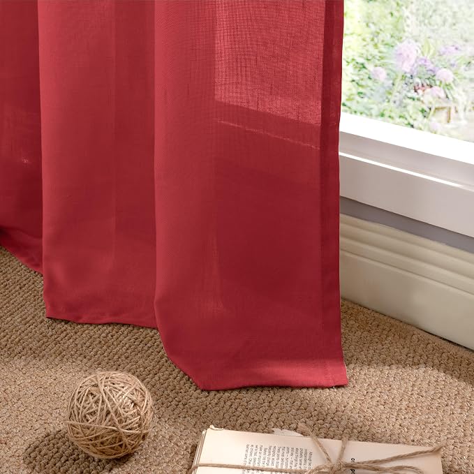 YoungsTex Red Linen Curtains 63 Inch Length - Image 7