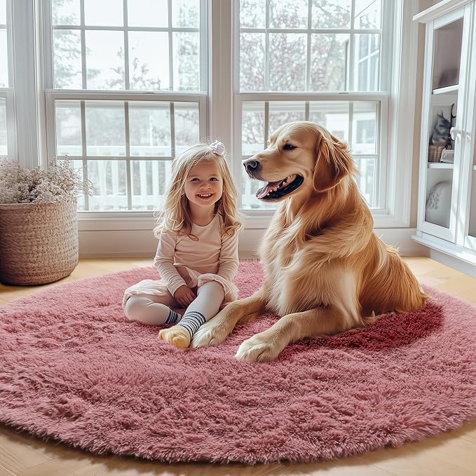 Blush Round Rugs 6ft for Living Room Bedroom, Fluffy Circle Area Rug for Kids - Image 6